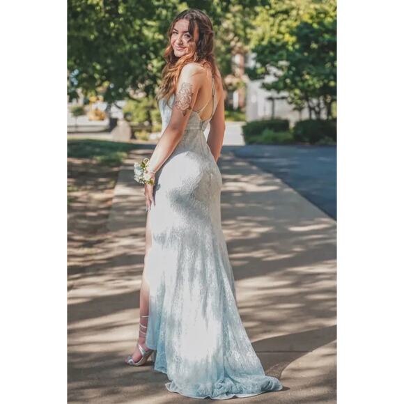 Lulus Dreaming of This Ice Blue Embroidered Lace Sleeveless Maxi Dress Sz Small - Picture 6 of 9